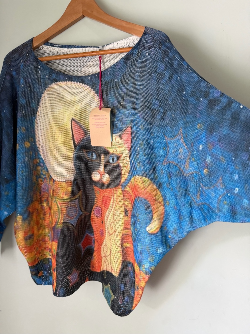 Emporium E Italy Moon Cat Knit Sweater Made in Italy Oversized Batwing Top - Picture 4 of 7